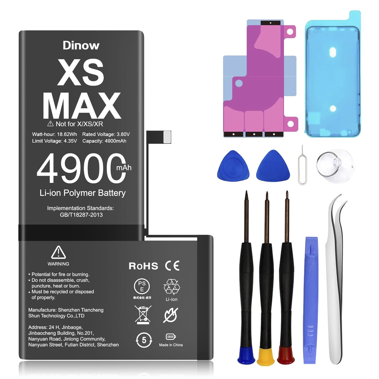 Battery for iPhone XS Max, 4900mAh High Capacity Li-ION Polymer Replacement Battery Compatible with iPhone XS Max, Internal Battery for iPhone XSMAX with Replacement Tool Kit