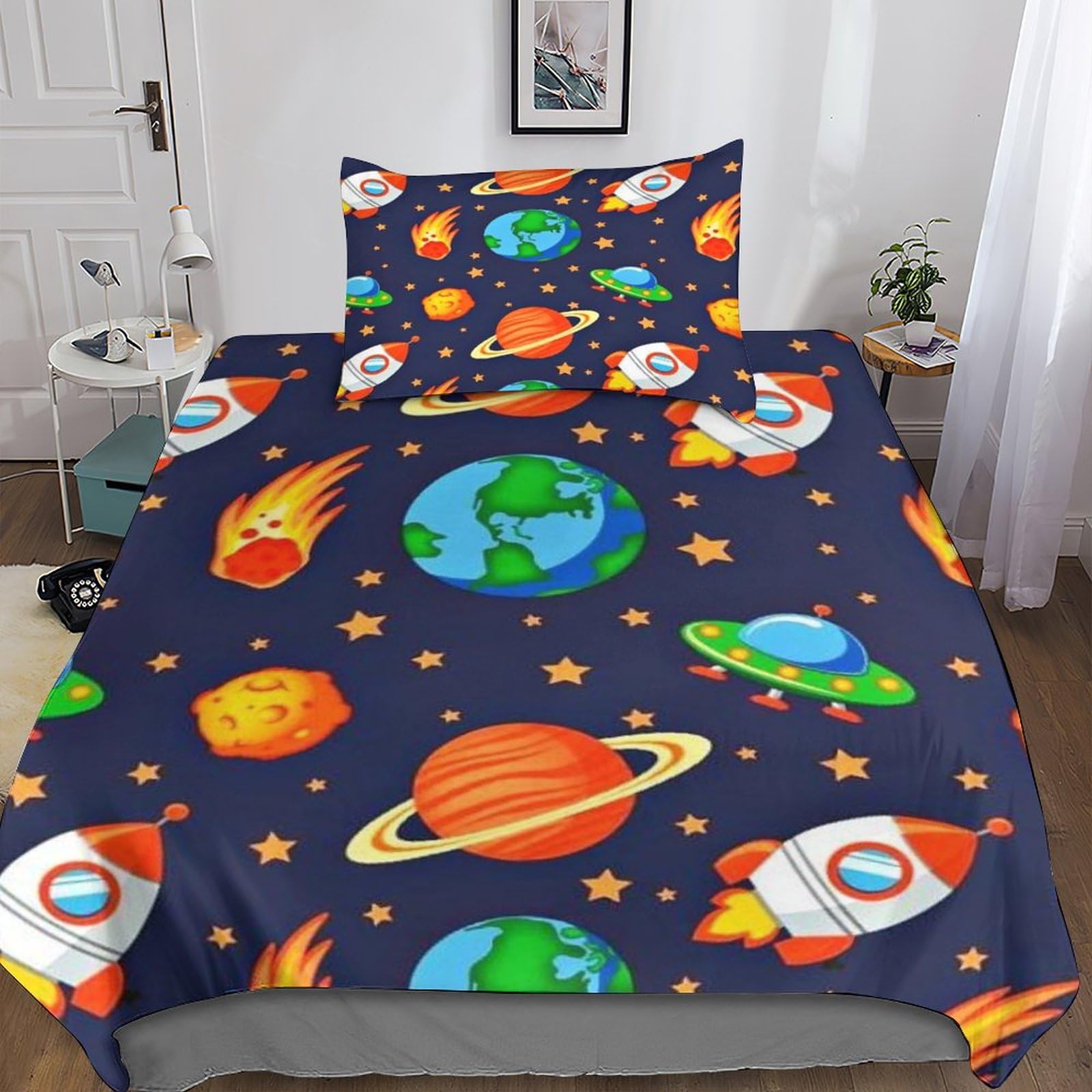 Housse de couette 135x200cm Cosmos zippée anti-plis pour chambre ado