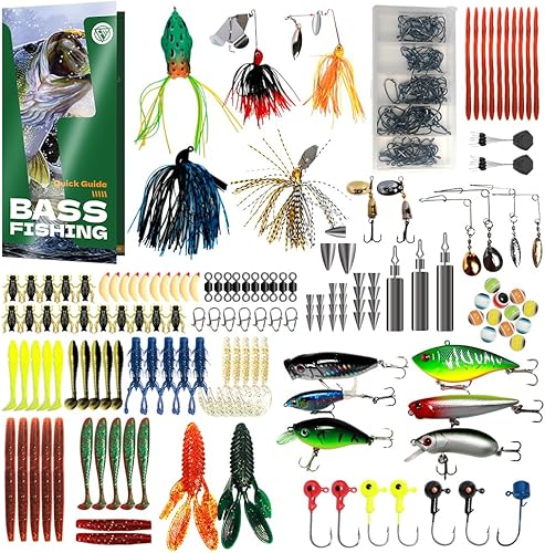 Kit de señuelos de pesca de 220322 piezas, caja de aparejos de pesca mejorada con aparejos incluidos, cebo duro y suave, ganchos, pesas, otros