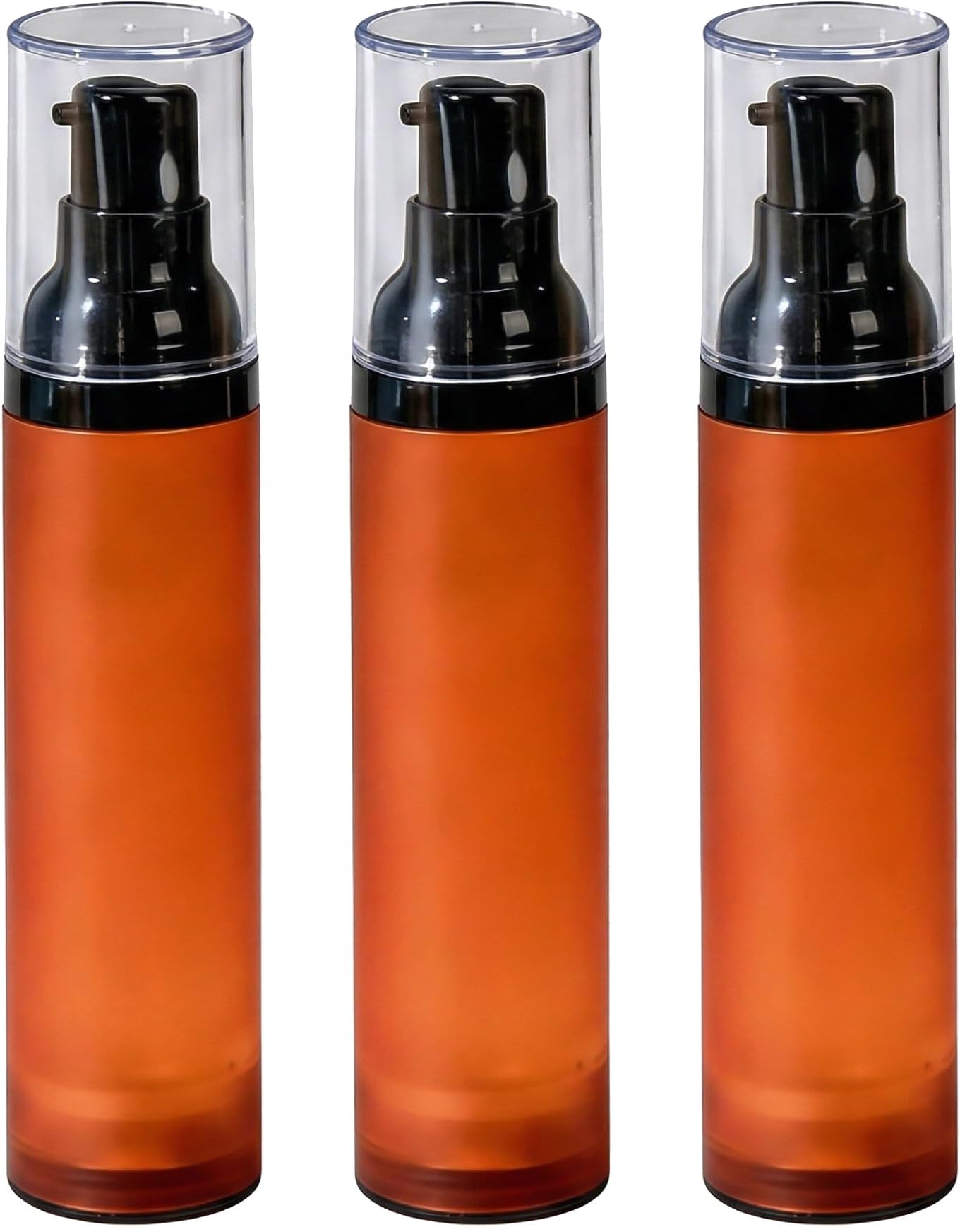 3Pcs 50ml/1.7oz Empty Matte Brown Plastic Lotion Airless Pump Bottles with Black Pump Top Refillable Travel Size Vacuum Press Bottle Cosmetics Pump Dispenser for Essence Foundation