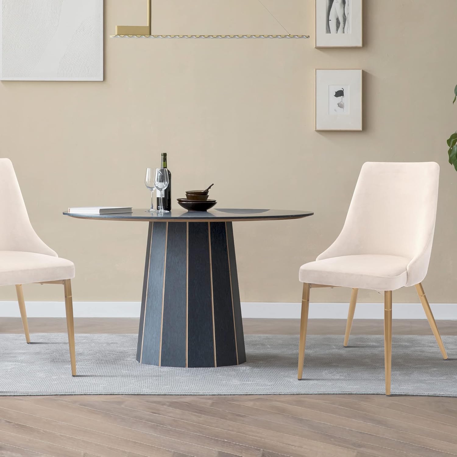 CangLong Set of 2 Upholstered High Back Dining Chairs with Golden Legs, Modern Side Accent Chairs for Living Room, Bedroom, Kitchen, Beige