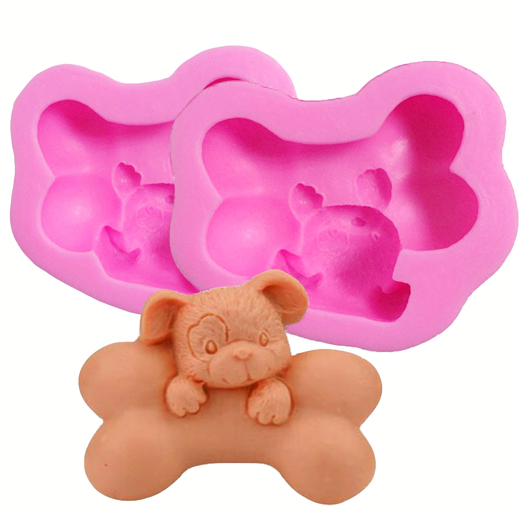 HengKe 2 Pieces 3D Puppy Dog Soap Molds, Food Grade Chocolate Icing, Biscuit
