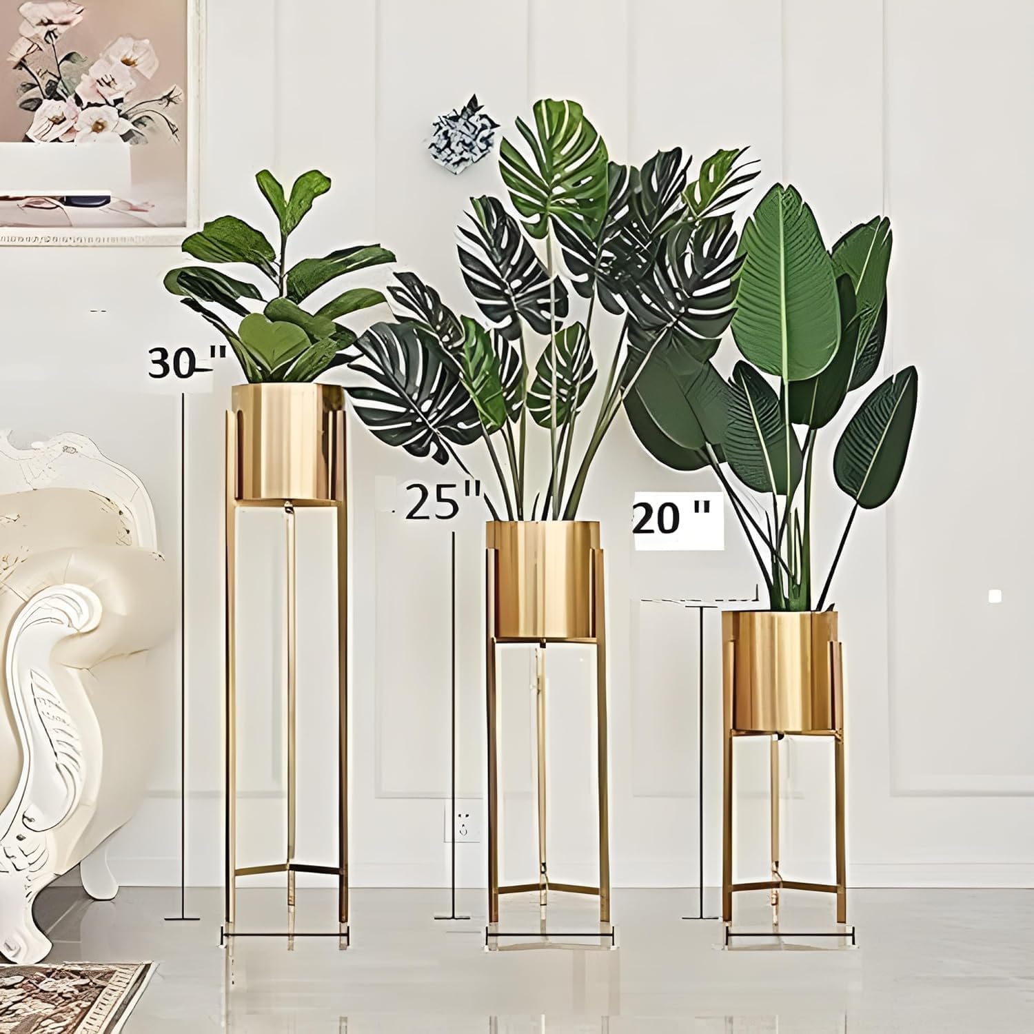 ⟪⟬🪴⟭⟫ M.R.S Handicraft's@ Metal Floor Tall Indoor Plant Stand Flower Stands for Living Room Bedroom Display Plant Stand with Planter Pot -(Set of 3) 4