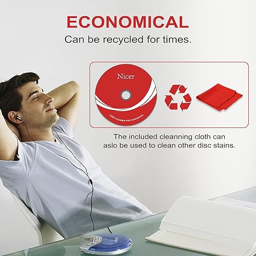 Miniatura 7 de Nicer Kit limpiador de reproductor de CDVCDDVD, disco de limpieza de lente láser seguro y eficaz con sistema de limpieza de doble cepillo, NSCD-01