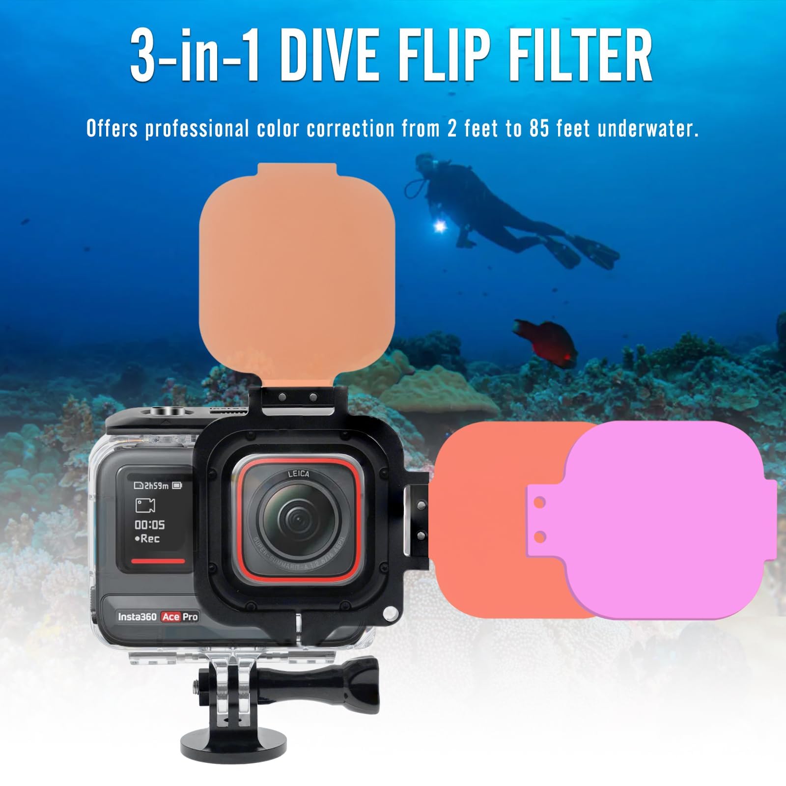 Nitescuba 3-Pack Tauchfilter Objektiv für Insta360 Ace Pro 1 Offizielle Unterwasser Dividing wasserdichte Gehäuse Schutzhülle