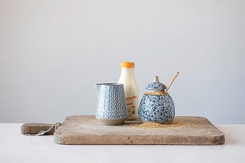 Miniatura 14 de Creative Co-Op Azúcar y crema de gres pintada a mano (juego de 2 piezas)