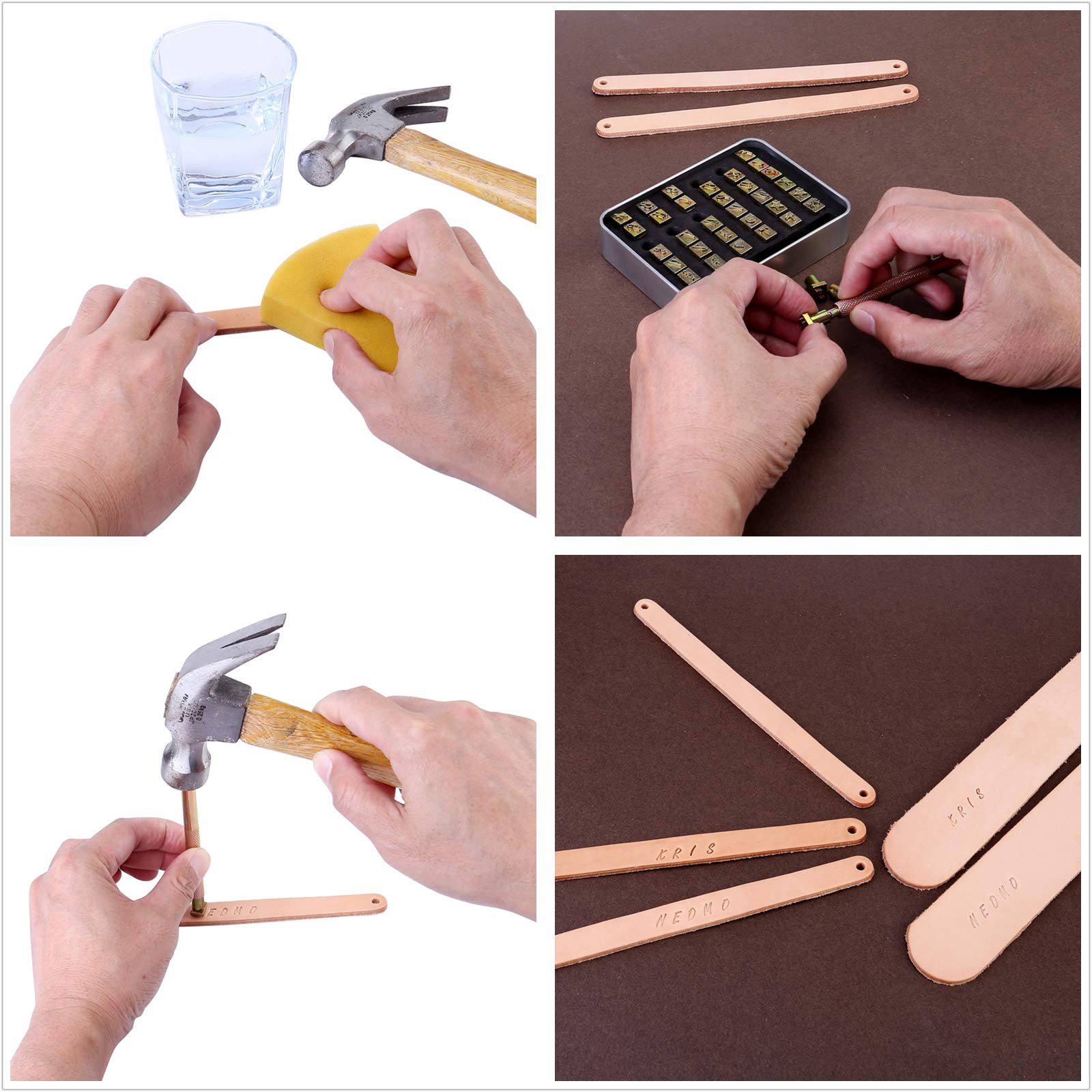 Yoption Juego de 37 herramientas de estampado de carft de cuero, 26 letras del alfabeto y 10 patrones de estampación de 6 mm + 1 mango de estampado para manualidades de cuero