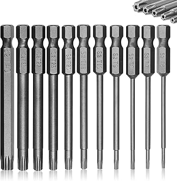 75mm Torx Screwdriver Bit Sets, 11pcs T6-T40 Star Torx Screwdriver Security Bit Set 1/4 Inch S2 Steel Hex Screwdrivers Impact Driver Bits Set