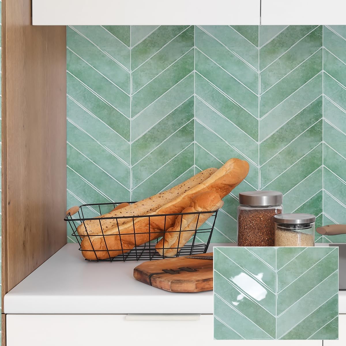 Alwayspon 10 Sheets 10"x10" Sage Green 3D Vinyl Backsplash Tiles, Self-Adhesive Peel and Stick Wall Tile Stickers Stick on Subway Tiles for Kitchen Bathroom Wall, 0272