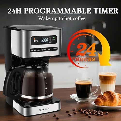 Miniatura 2 de Taylor Swoden Cafeteras programables de 12 tazas, cafetera caliente y helada, 4 de fuerza de preparación, pantalla LED, temporizador de 24 horas,