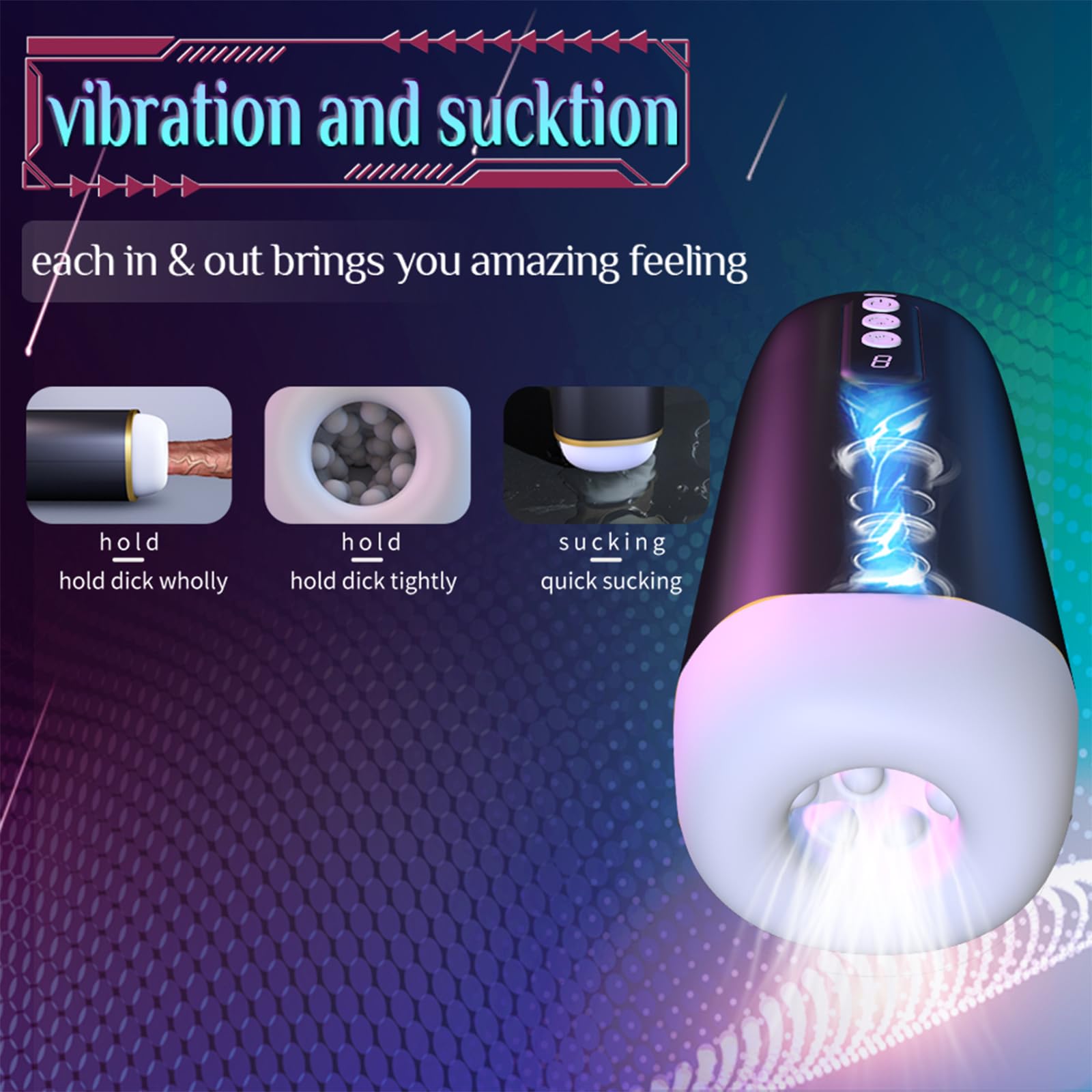 Elektrischer Masturbator für Männer, Freisprech Becher für Männer, Aussprache Funktion, 8 Saug- + 8 Vibrationsmodi, Masturbations-Sexspielzeug für Männer