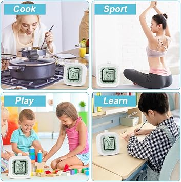 Alarm Clock Visual Timer, Countdown Countup 1-60 Minutes, Kitchen Timer, Student Timer, Bathroom Timer Clock, Sports Timer, Time Manager, Digital Thermometer Hygrometer White