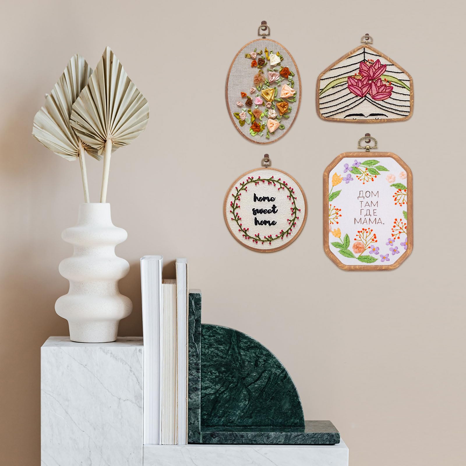 4 Cercles à Broderie Ovales 6,3x4,7 Pouces - Cadre Bois Imité Avec Anneau Laiton, Pour Couture Et Décoration Murale - 6