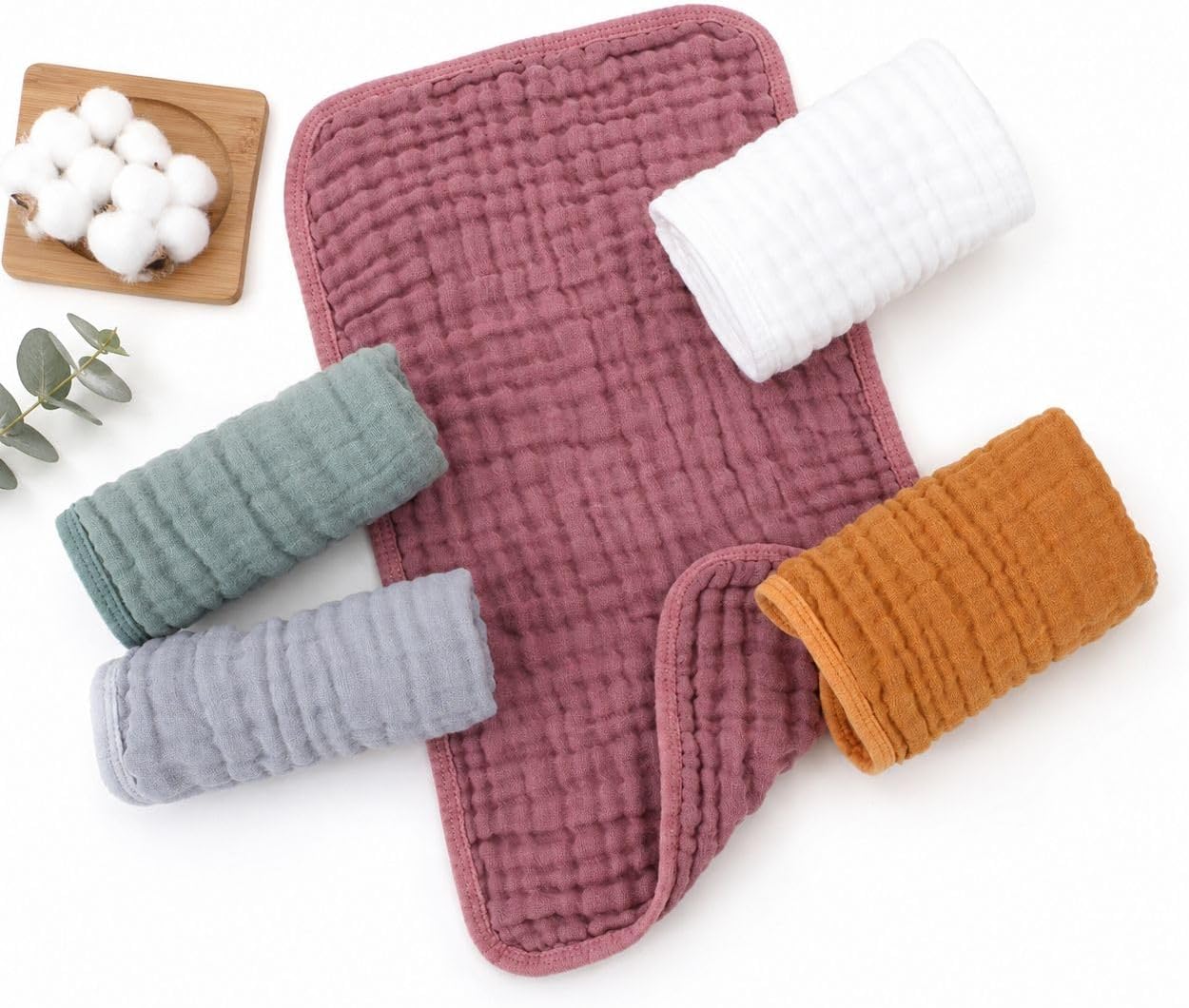 Muslin Baby Burp Cloths Face Cloths100% Cotton, Soft Muslin,Pack of 10