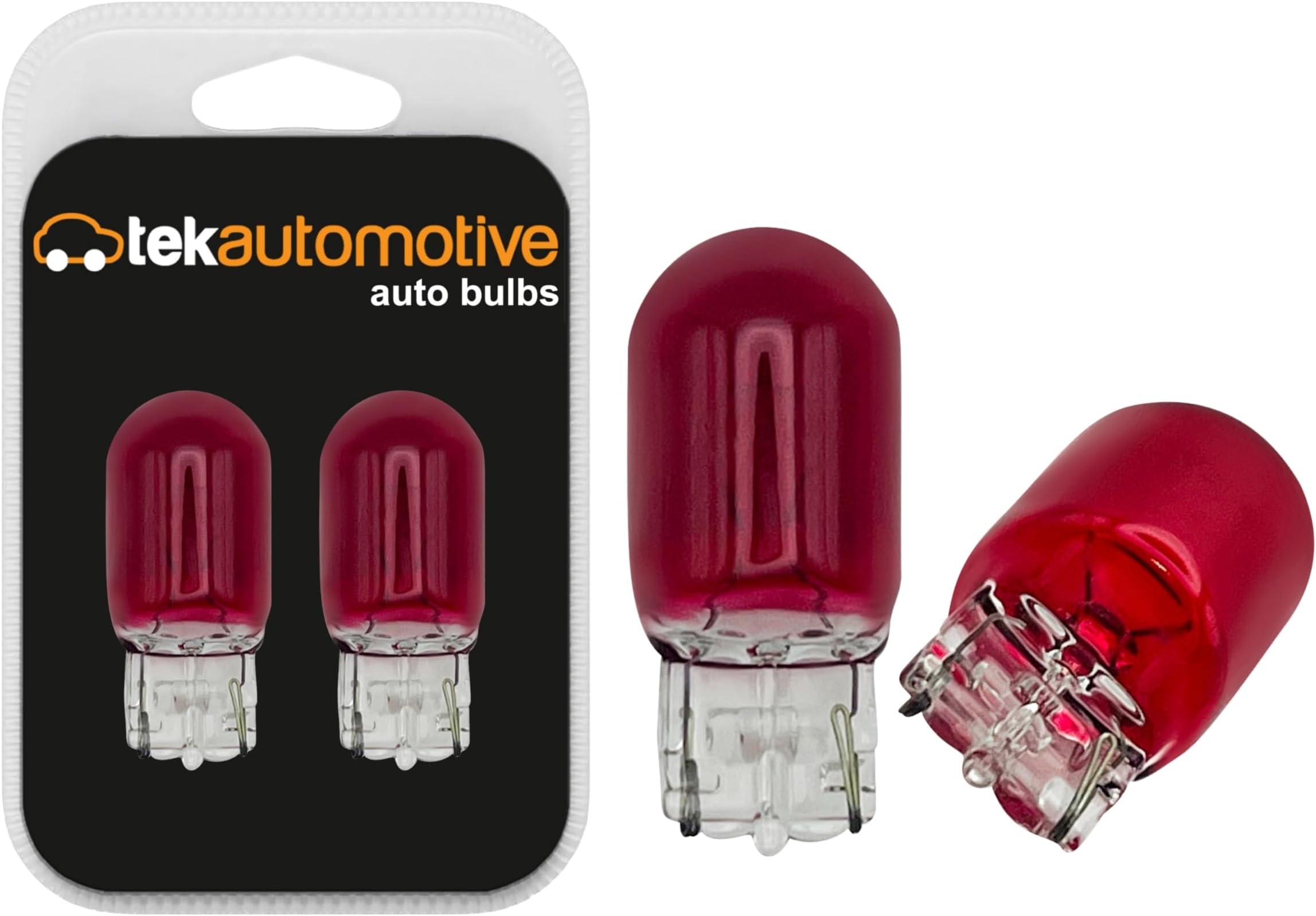 Tek Automotive 582 Red W21W 12V 21W Brake Light Bulbs โ 382WR T20 W3x16d Capless โ Rear Tail Light Fog Bulb โ Twin Pack