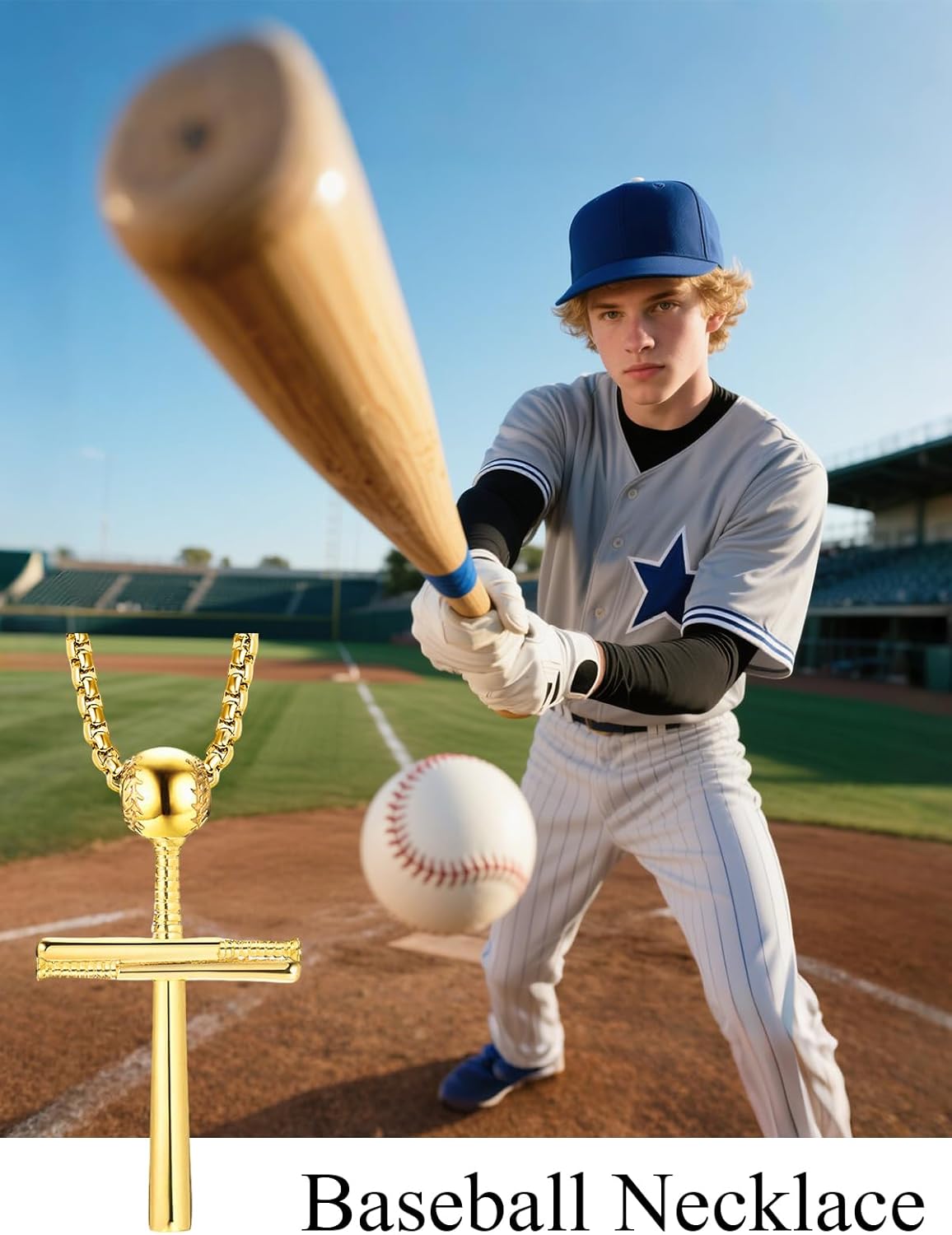 Baseball Cross Necklaces for Men Women Stainless Steel Baseball Bat Pendant Sport Jewelry Gifts - Image 6