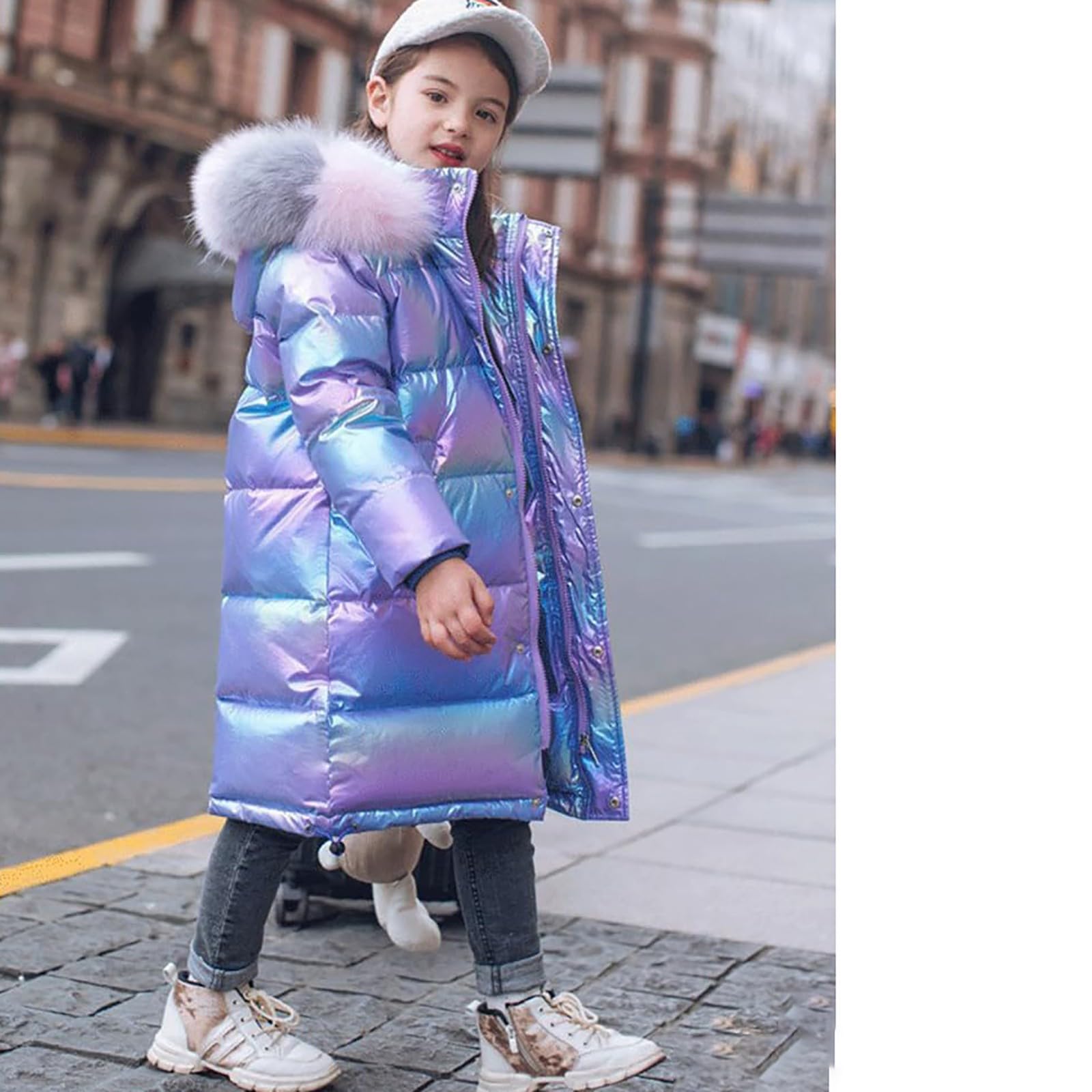 Winterjacke Kinder Mädchen Jungen mit Fellkapuze Outdoor Winterparka Lang Winddicht Steppjacke Daunenmantel 3-16 Jahre