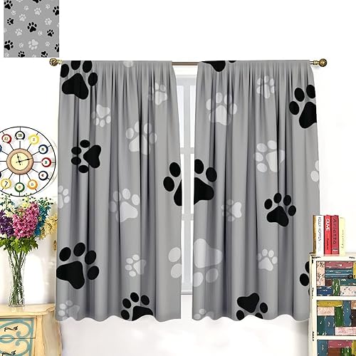 Miniatura 94 de Cortinas opacas con estampado de patas de perro, estampado de patas de perro y huesos, tratamiento de ventana, cortinas con aislamiento térmico