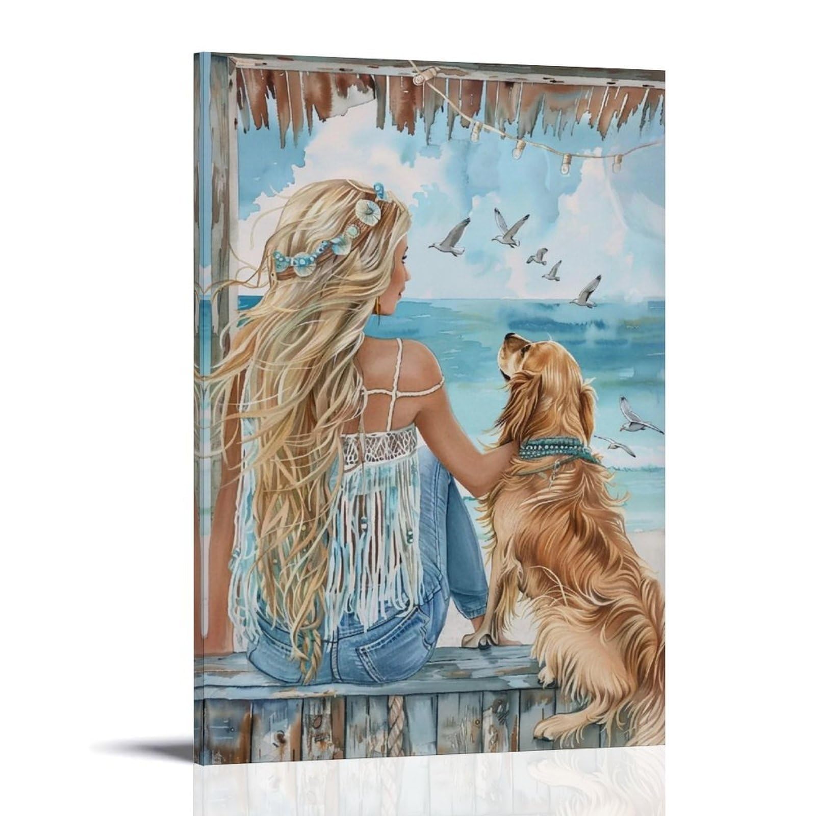 HUERYRYHY Nostalgic Bright Seaside Boho 03 Poster Wall Art Canvas Vintage Aesthetic Painting Decor for Rooms 20x30inch Frame-style