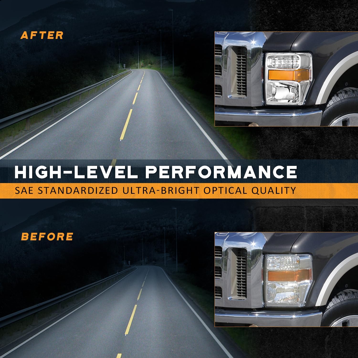 WEELMOTO Anti-Fogging headlights for 2008-2010 Ford F250 F350 F450 F550 Super Duty,for 08 09 10 Ford F250 Chrome Housing Amber Reflector Left+Right Side