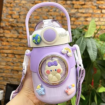 NCDUANSAN 700ML Kawaii Insulated Water Cup 316 Stainless Steel Cute Girl Outdoor Bottle Portable Straw Drinking Bottle