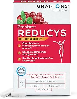 GRANIONS | REDUCYS | Probiotique Flore Intime, Cystites, Infection Urinaire Femme, Confort Urinaire Féminin, Lactobacillus Gasseri, Canneberge | 30 Gélules