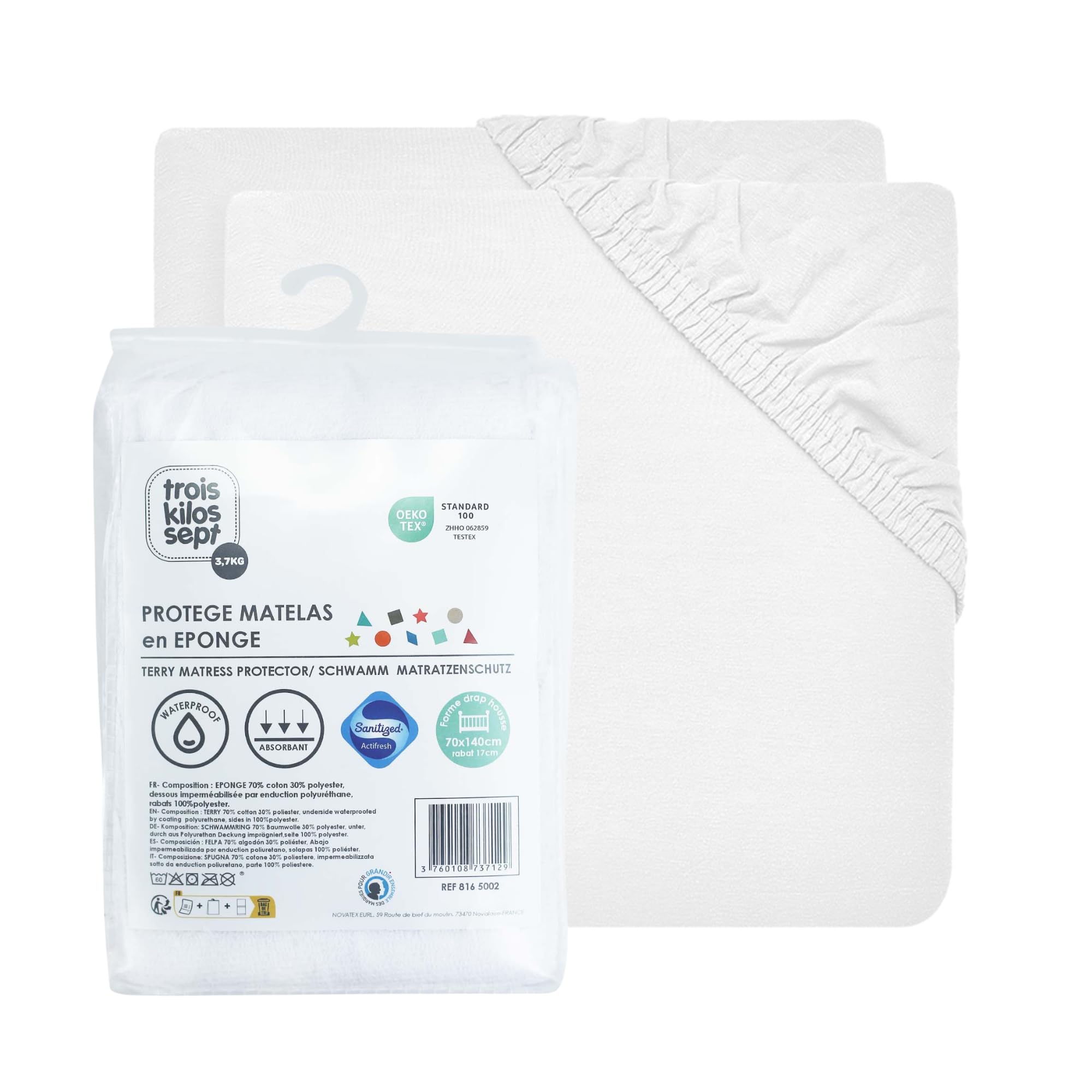 Protège Matelas Bébé Imperméable 70x140 Cm - Alèse Éponge OEKO-TEX - Blanc