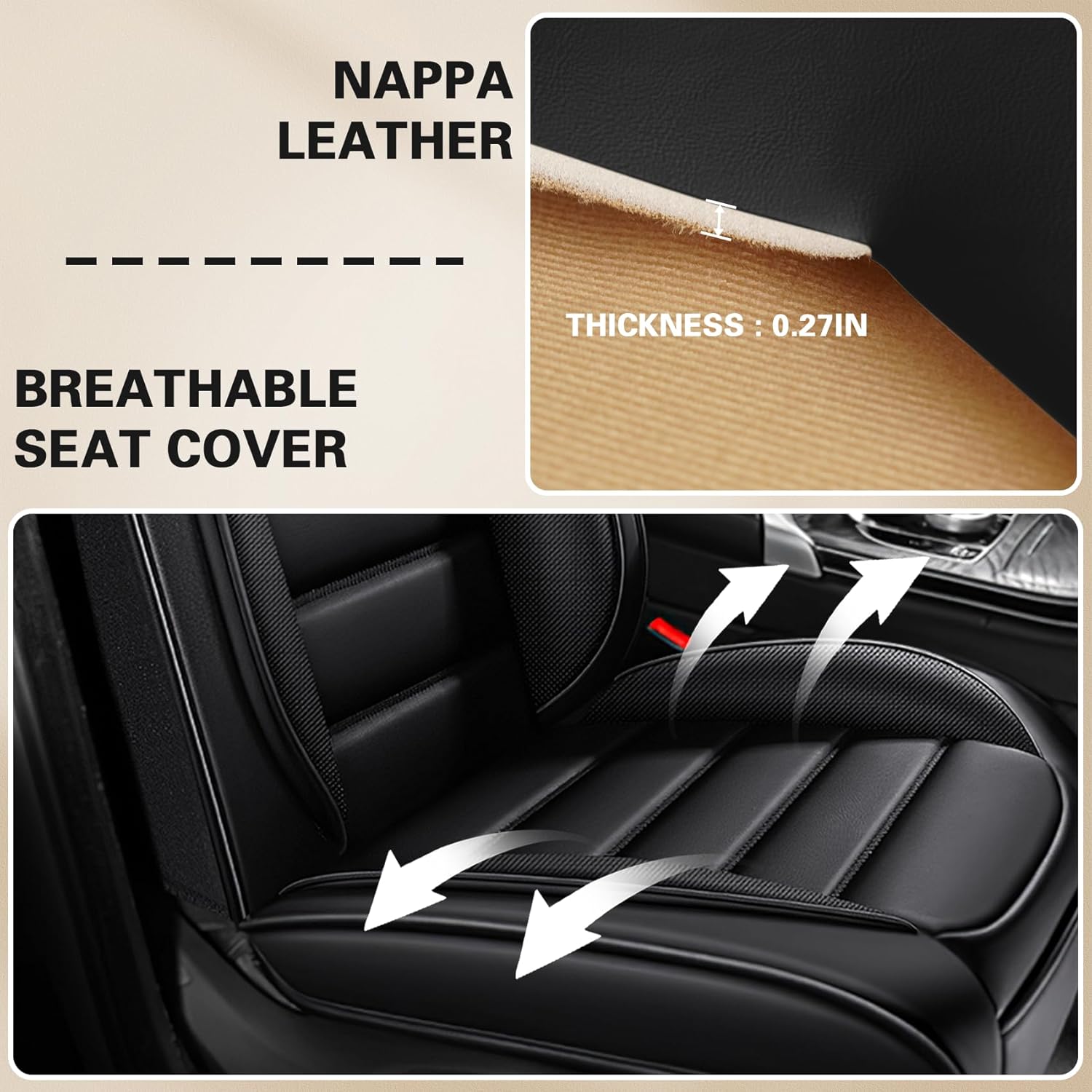 Car Seat Cover Fit for Cadillac CTS 2008-2023 Waterproof Seat Covers,Nappa Faux Leather Breathable and Comfortable,Car Seat Protector Car Interior Accessories (Front Seat) Black