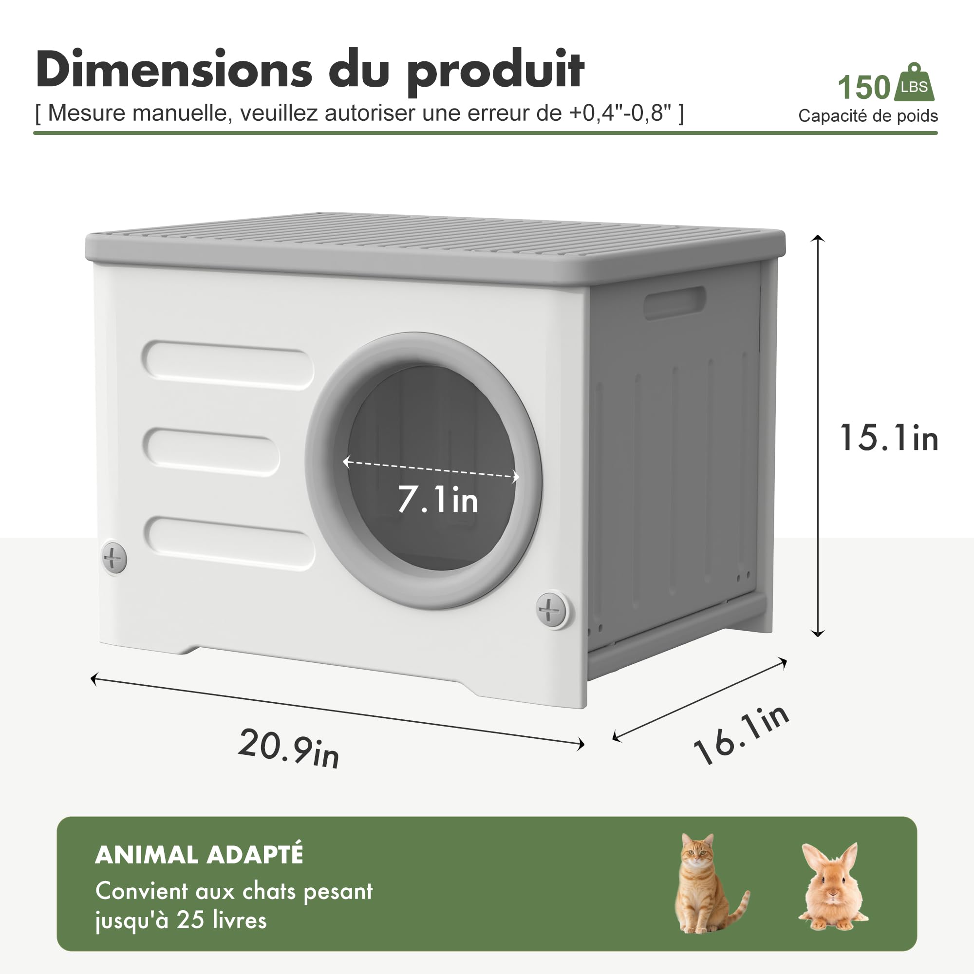 Abri extérieur pour chat résistant aux intempéries, abri pour chat sauvage en plastique robuste isolé, abri pour chat empilable surélevé pour toutes les saisons intérieur extérieur avec