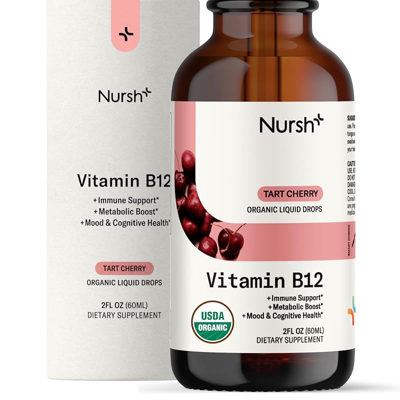 Nursh+ Suplemento de vitamina B12 líquida com metilcobalamina 5000 mcg, 60 mL