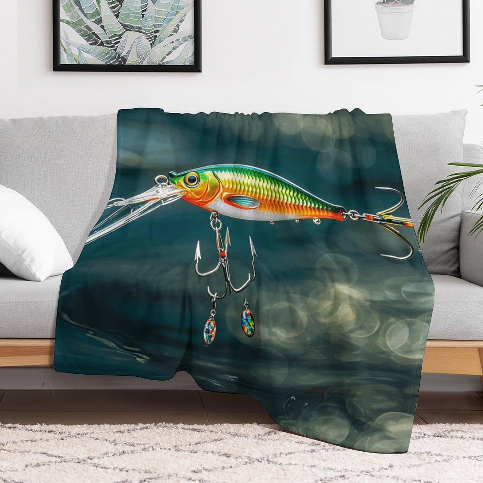 Couverture polaire flanelle leurre de pêche : plaid personnalisé doux toutes saisons pour lit