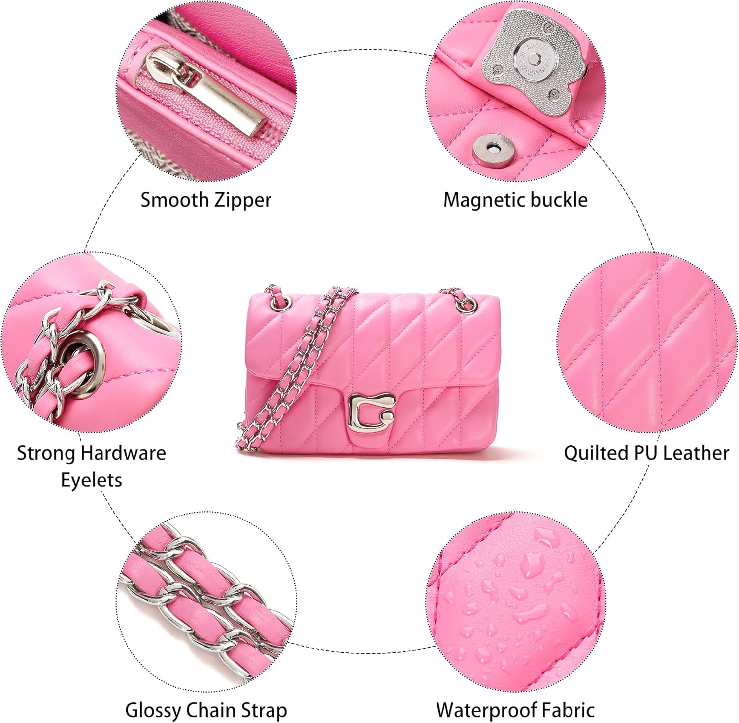 Quilted Crossbody Purse for Women Trendy - Ladies Shoulder Bag Leather Handbag Designer Evening Clutch with Chain Strap - Image 4
