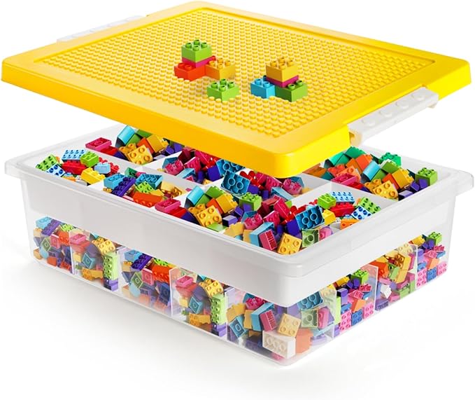 Building Block Organizer Bin, Plastic Double Layer Brick Storage Box