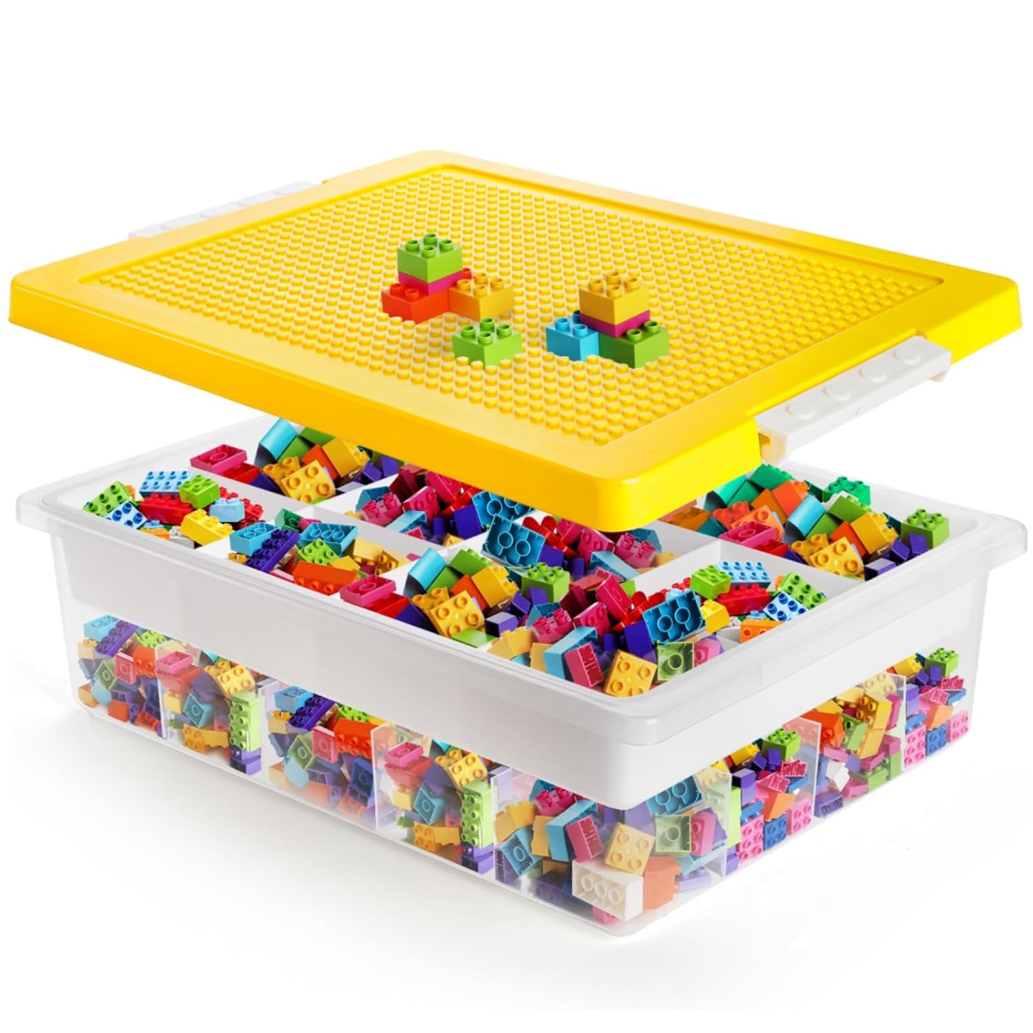 Blocks Organizer Bin Double Layer Storage Box with Lid Cover 30 Compartment Portable Craft Container for Home Office