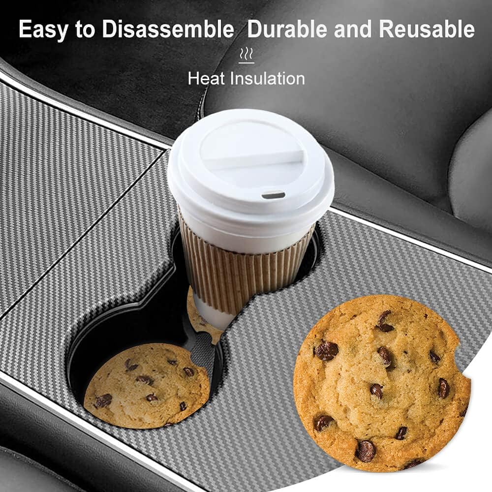 Chocolate Chip Cookie Cup Holders Car Coasters Set for Women/Men,Funny Design Keep Cup Holders Clean and Dry,Drink Cup Car Holder Coasters with A Finger Notch 2.56" Pack of 2 image 4