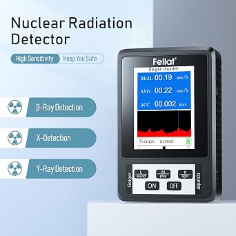 Geiger Counter, FELLAT Nuclear Radiation Detector, Portable Digital Dosimeter High Sensitivity Beta Gamma X-ray Radiation Monitor with Large LCD Display