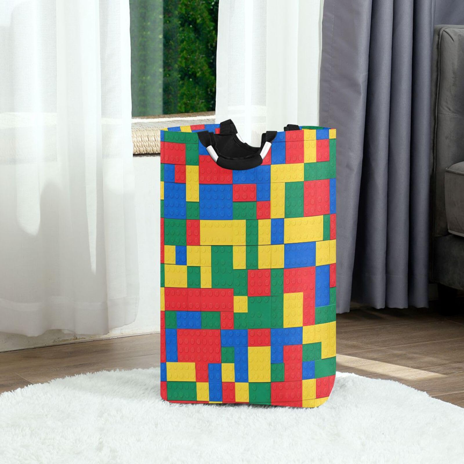 Jihqo Laundry Hamper Basket Building Blocks Collapsible Nursery Storage Bin Waterproof Clothing Baskets for Home Bedroom Bathroom Washing Room