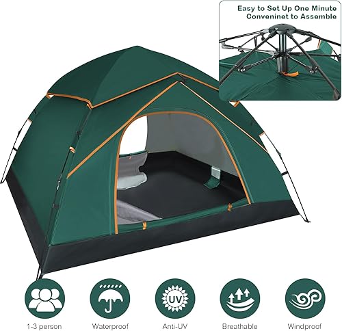 Miniatura 2 de Tiendas de campaña desplegables para camping, tienda de campaña para 2-3 personas, tienda de campaña automática de fácil instalación de los años 60,
