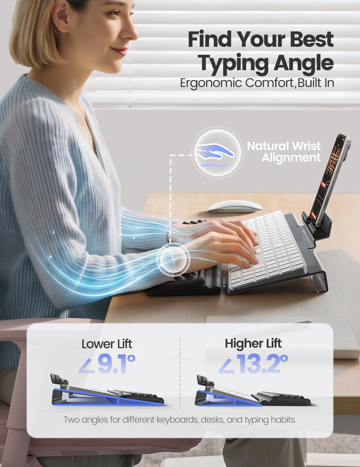 VAYDEER Repose-poignet ergonomique pour clavier avec rehausseur