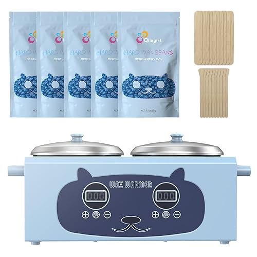 Calentador de cera para depilación de doble cera, calentador de cera profesional con kits de encerado, color azul