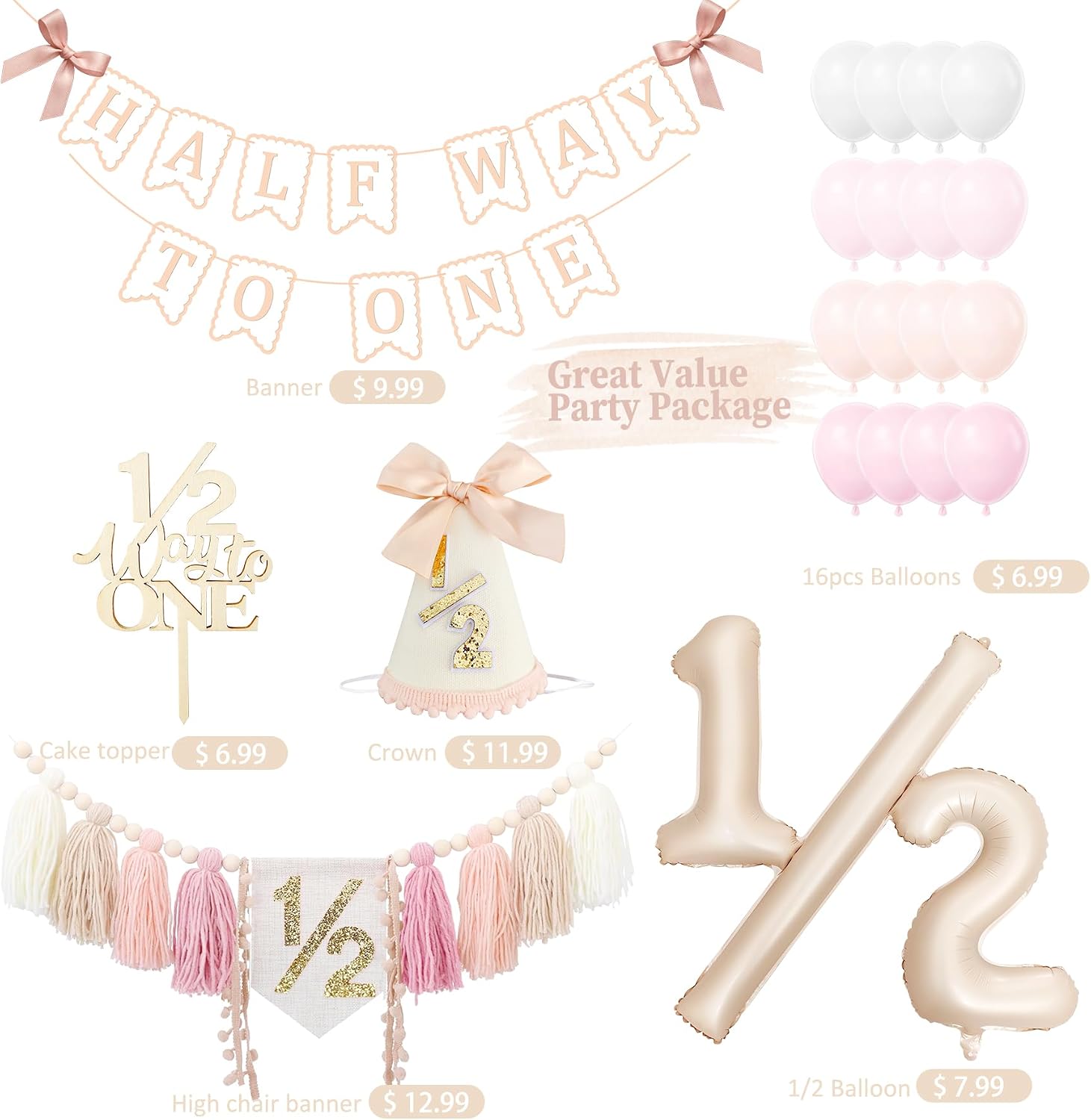 Half Birthday Decorations Girl, 1/2 Birthday Party Supplies