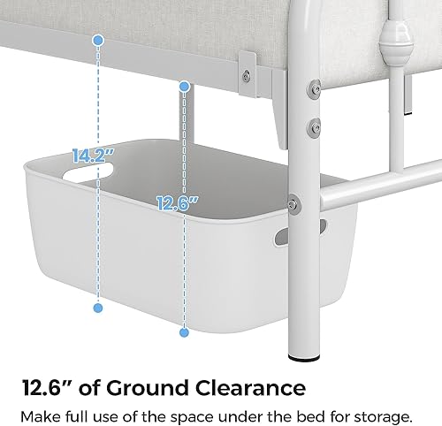Miniatura 8 de Yaheetech Marco de cama Queen con plataforma de metal con cabecero y estribo de hierro forjado de estilo victorianofácil montajeno necesita