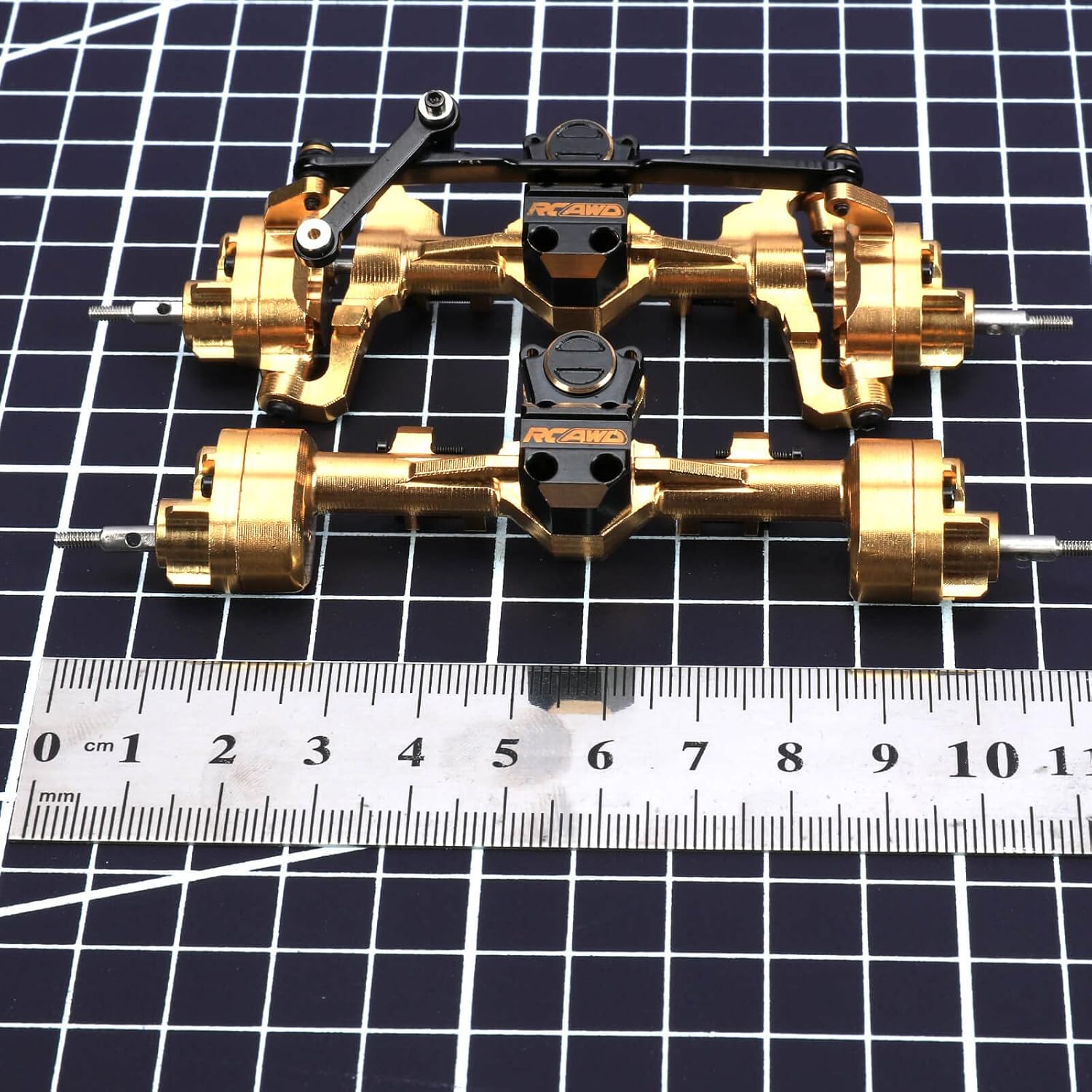 RCAWD CNC Machined Full Brass Front and Rear Portal Axle Housing w/Steel Gears&Brass Worm Gears&Brass Third Member Housing&Brass Hex for Axial 1-24 Scx24 Crawlers(Red)