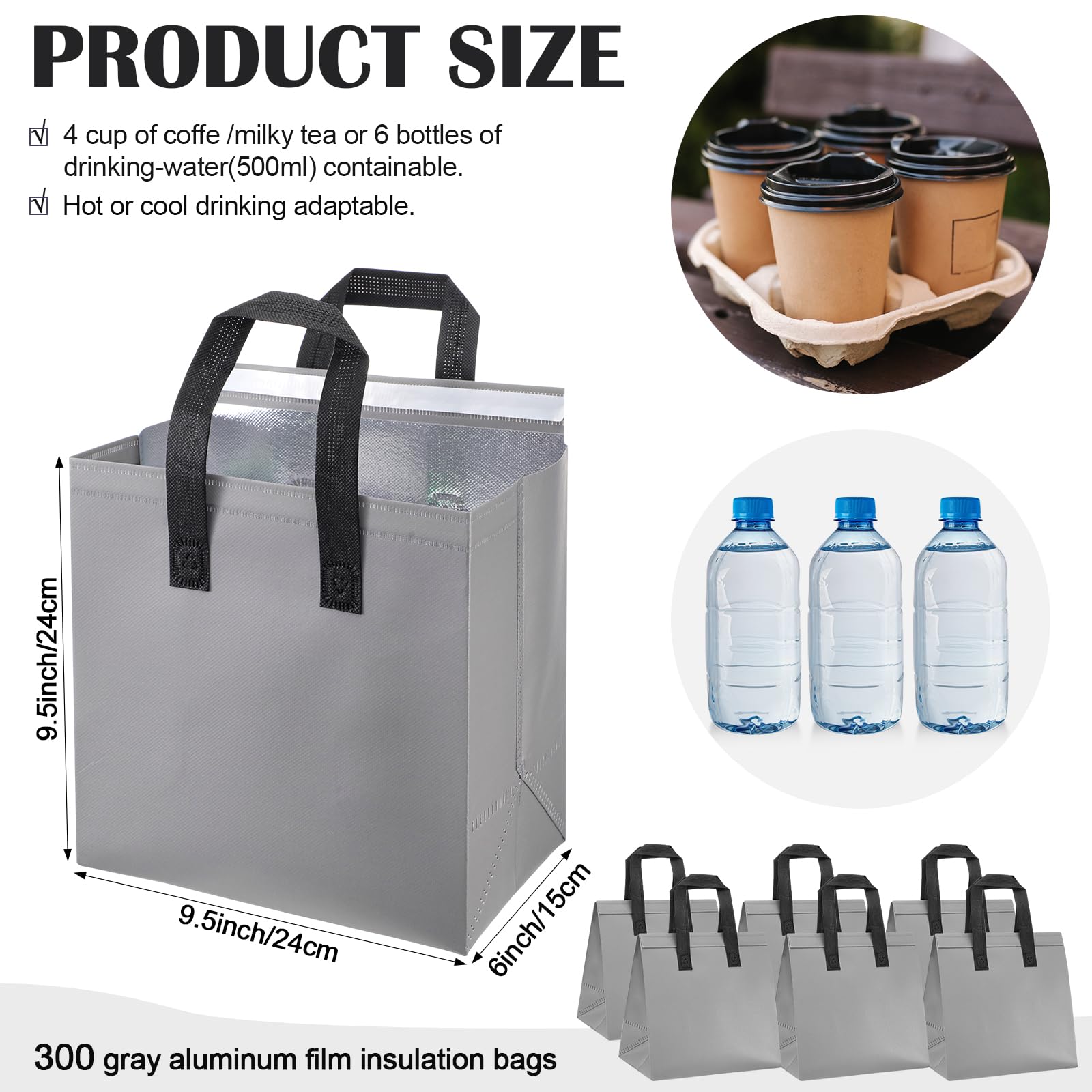 FoldTier 300 bolsas aisladas para llevar, aislamiento térmico a granel, alimentos para café, leche, té, alimentos fríos y calientes, mariscos frescos, bolsas de entrega de pizza, para catering