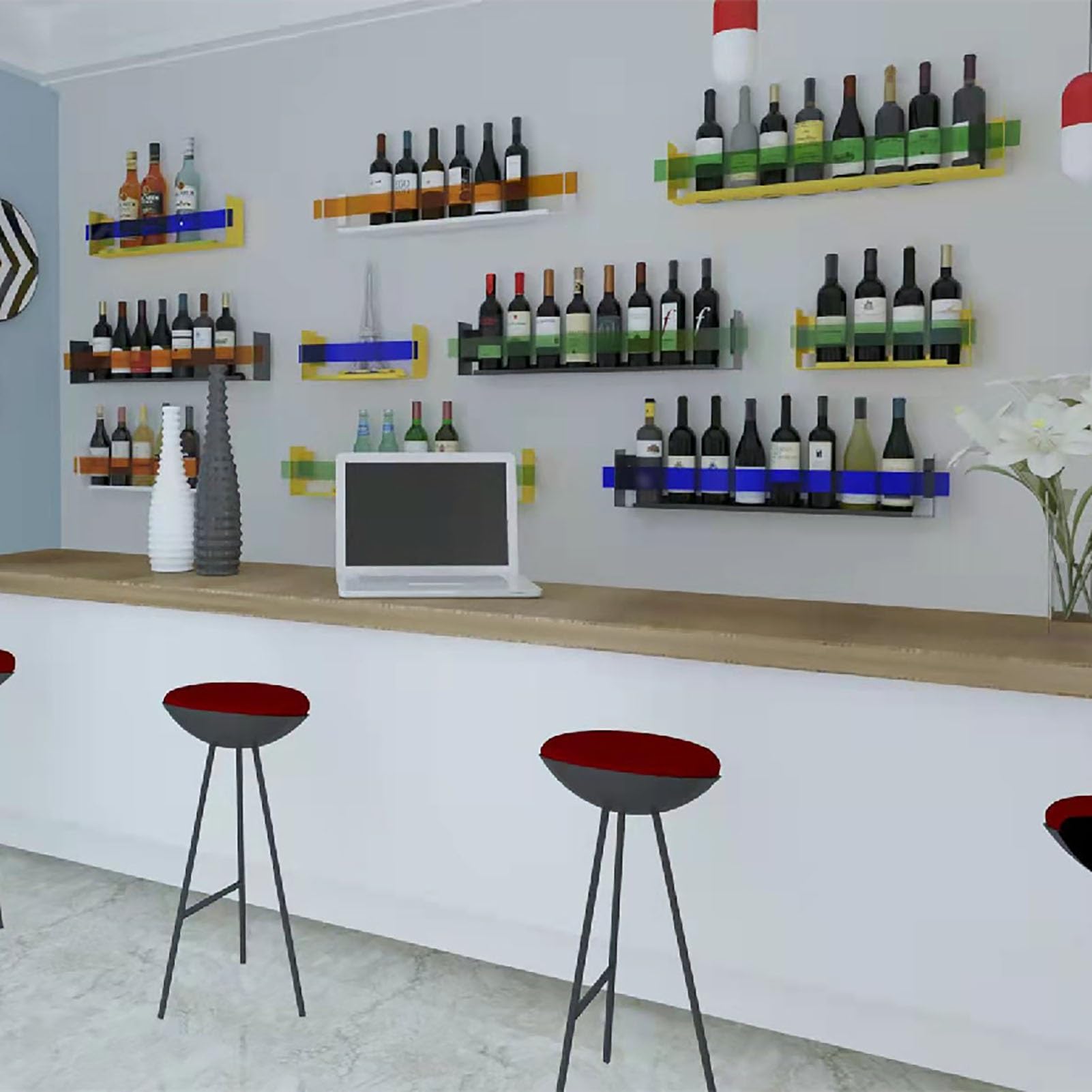 półki ścienne, Stojak na wino kosz książki gazety wisząca półka ścienna(Gold,40x16x10cm)
