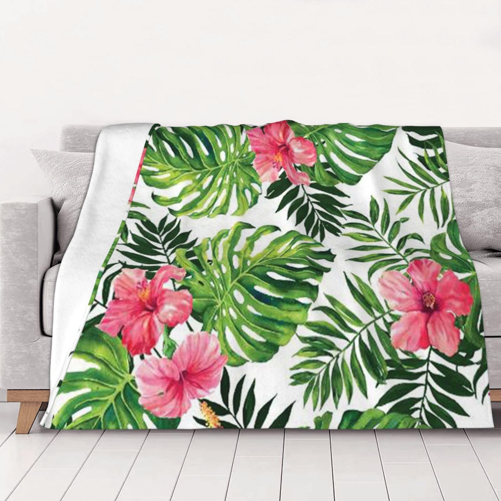 Couverture flanelle feuilles tropicales cadeau idéal femmes hommes