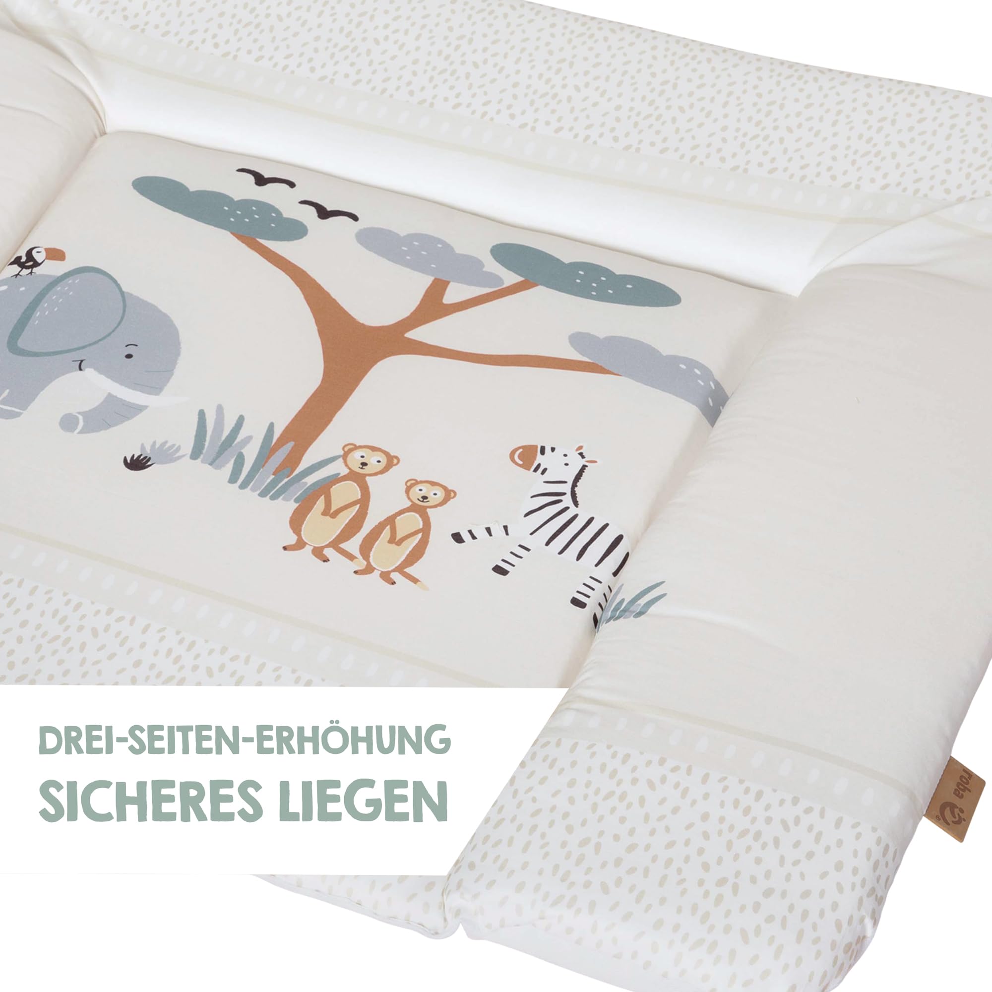 roba Wickelauflage Savanna Friends - 85 x 75 cm - Wickelunterlage für Babys PU-beschichtet - Abwischbar & pflegeleicht - Elefant, Zebra, Erdmännchen & Co. - Beige