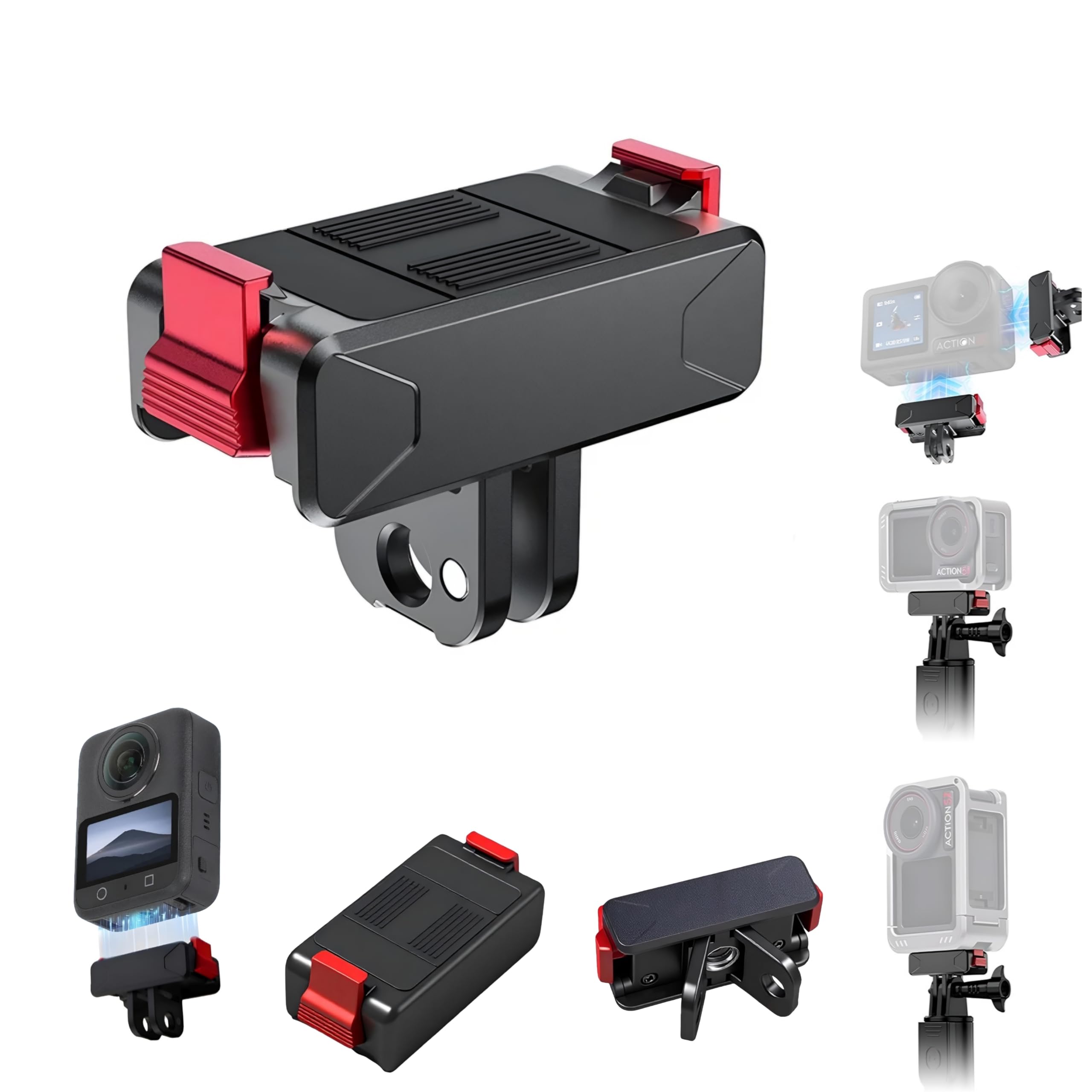 GetZget® Magnetic Quick Release Base Mount Compatible with DJI Action 5, 4, 3/ Osmo 360 Two Claw Magnetic Expansion Adapter Bracket with 1/4th Screw Hole Accessories-image-2