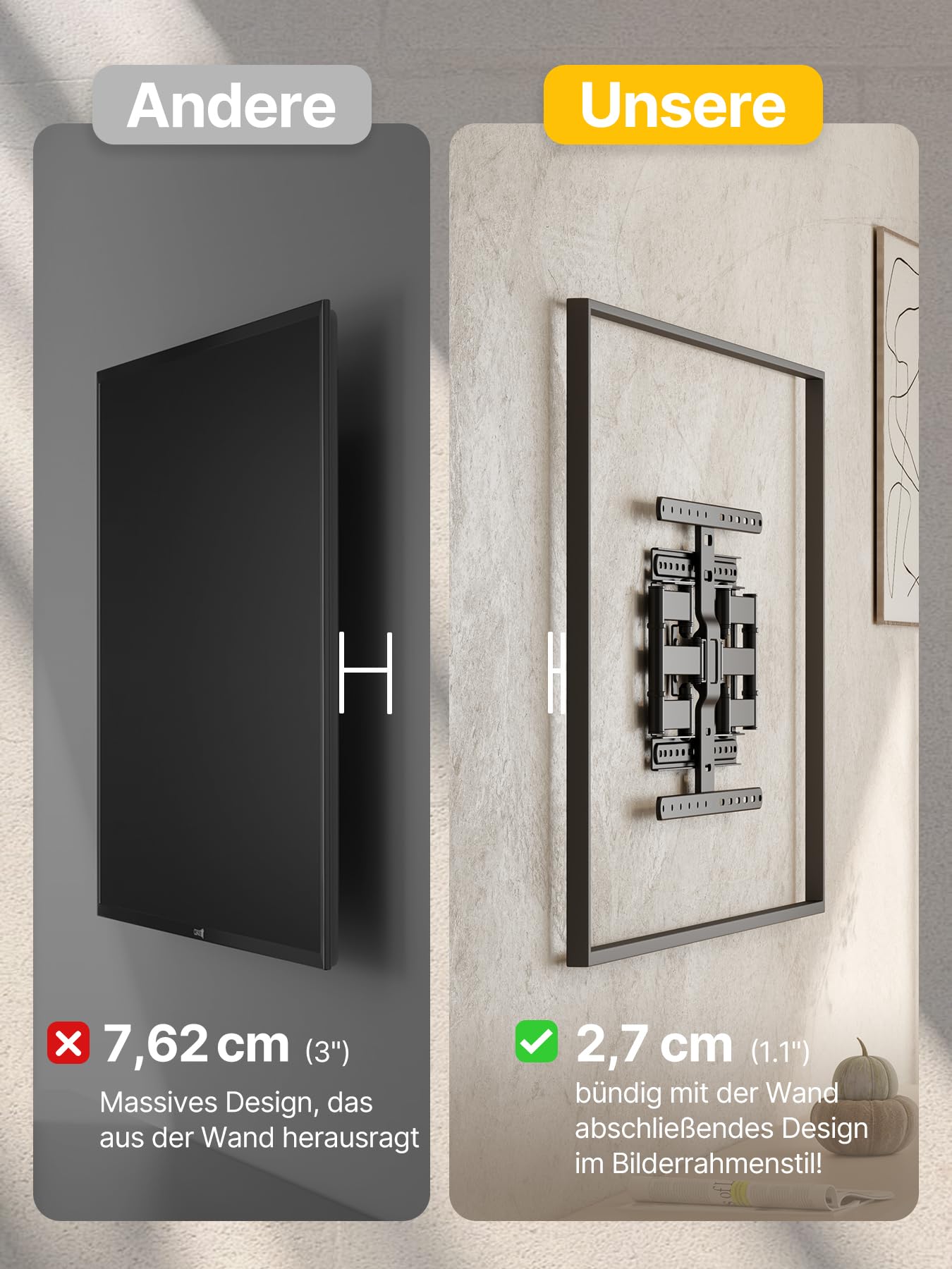 monTEK Ultra Slim TV Wandhalterung Schwenkbar für 43-90 Zoll Fernseher, 1,1" dünne TV Halterung Vollbewegliche Wandhalterung, doppelt schwenkbar, max. VESA 600x400 mm, bis zu ~60 kg