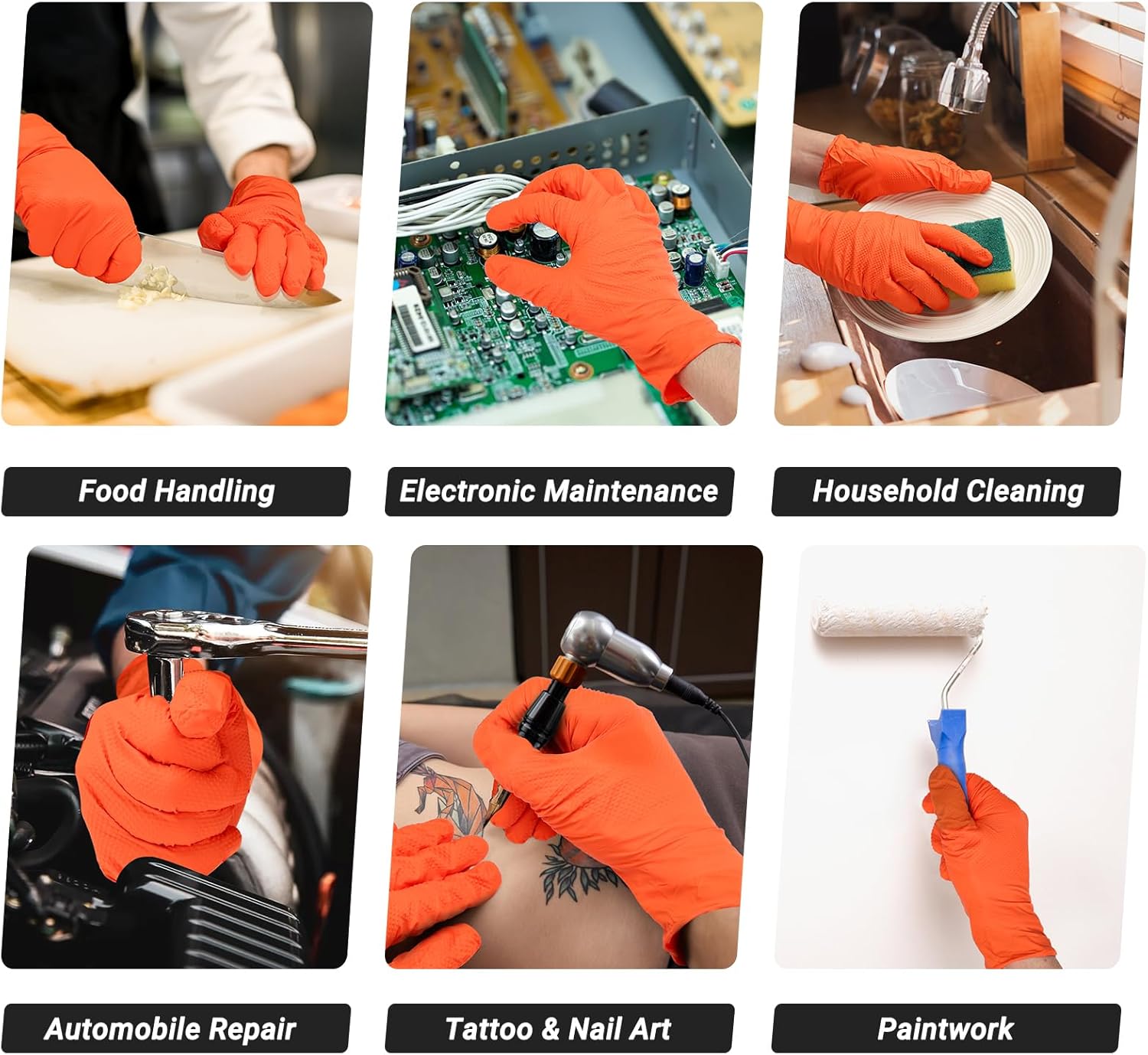 10 Mil Thick Chemical Resistant Orange Nitrile Gloves Large, 100 PCS Disposable Heavy Duty Mens Work Gloves with Grip for Women & Men Cleaning, Cooking, Gardening, Construction